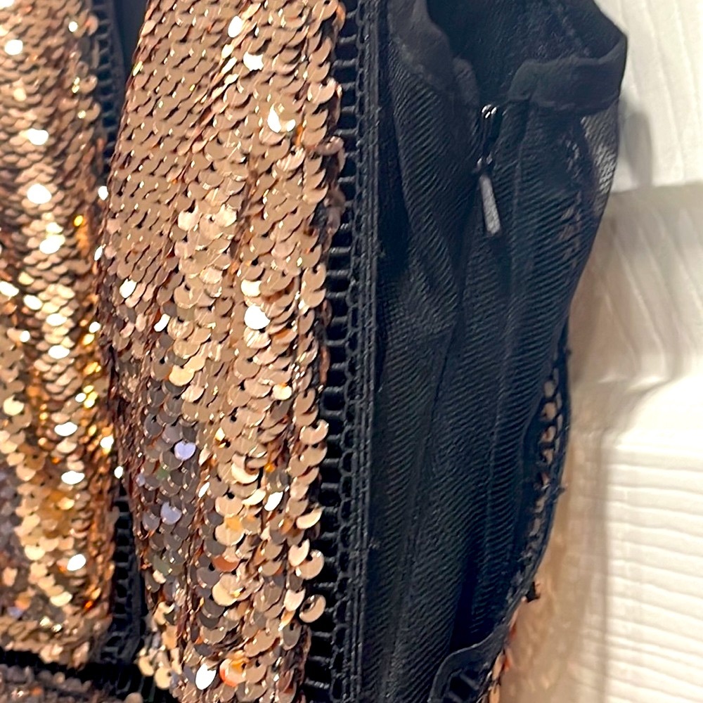 NWOT Boston Proper Metallic Copper Deep Mesh V Sequin Sparkle Dress -XS - Picture 10 of 10